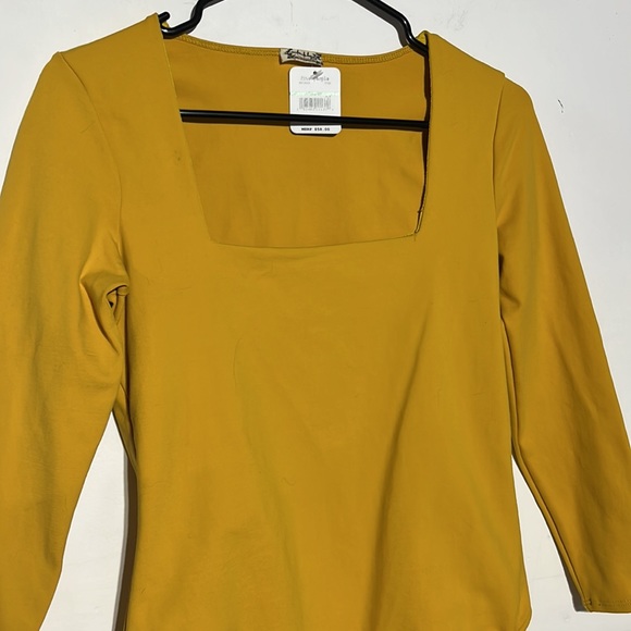 NEW Free People Truth Or Square Duo Bodysuit Size Large Mustard Yellow - Picture 2 of 8